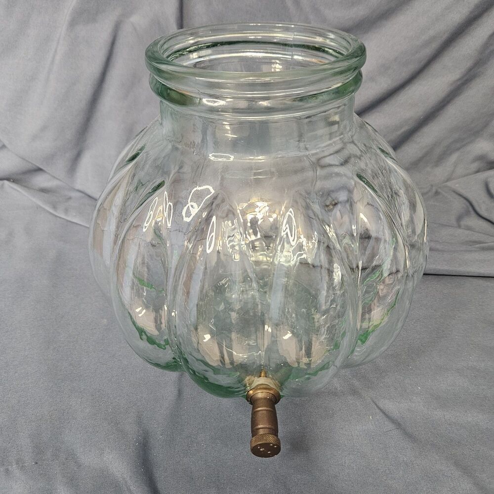 Vintage SVE Made in Italy Glass Pumpkin Beverage Dispenser Brass Spigot NO LID